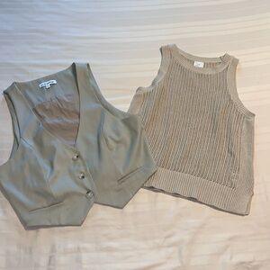 2 vests.  Both beige.  One knit one polyester spandex.